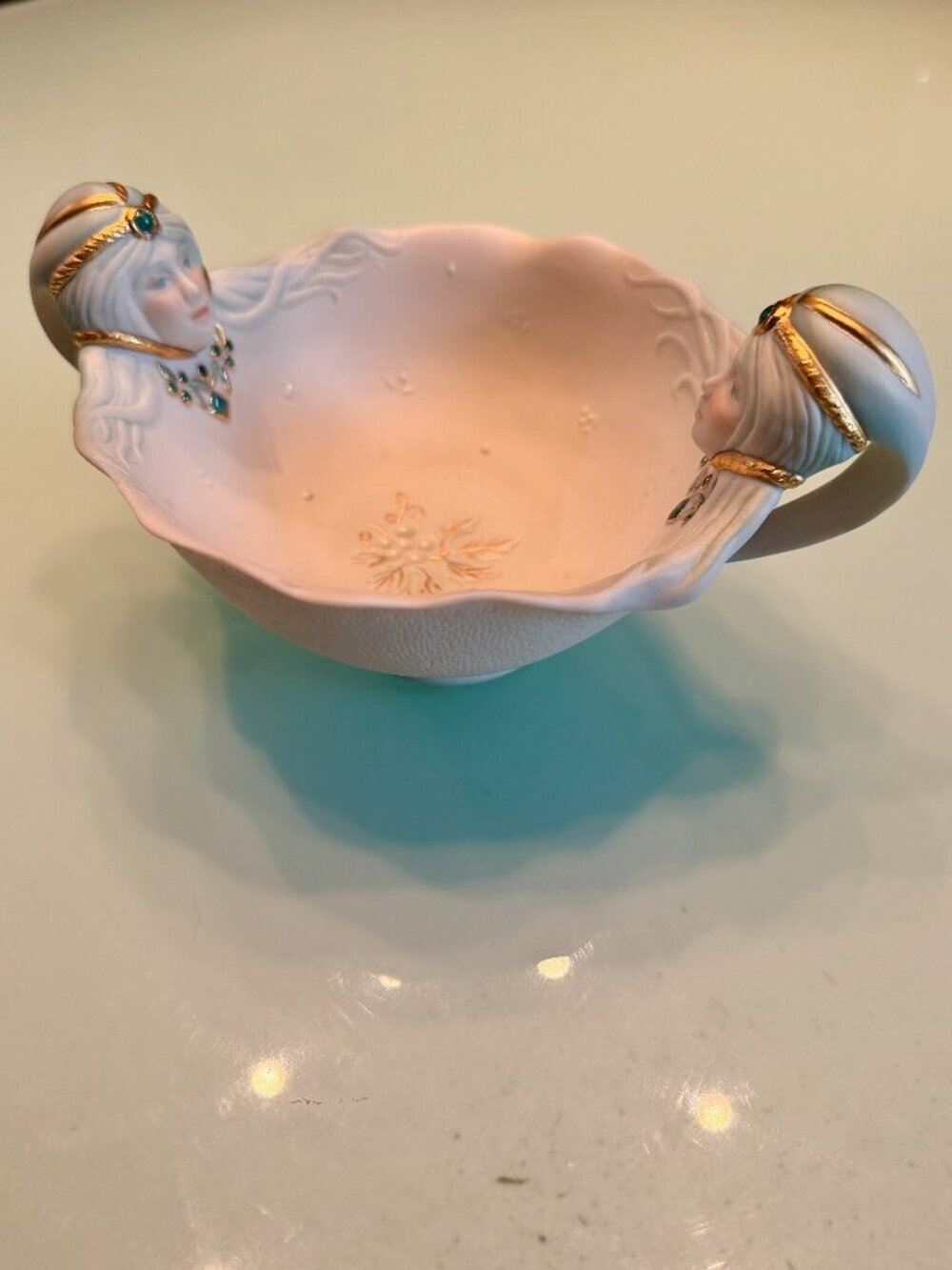 VTG 1983 Cybis Porcelain Gemini Twins Handled Bowl Art Nouveau MINT - RARE